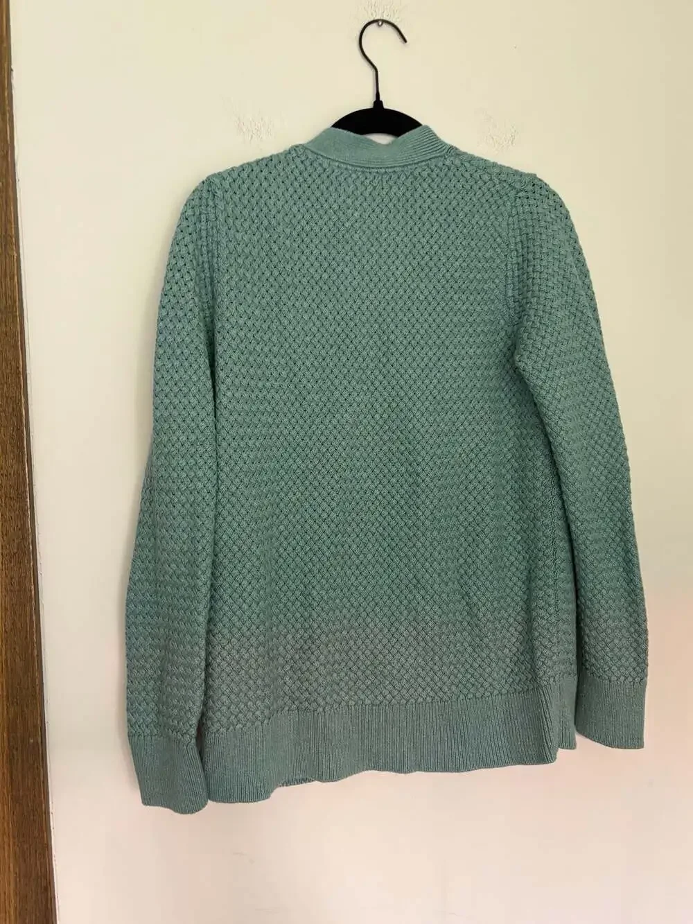 L.L. Bean Women's Preppy Academia Basket-Weave Cardigan Sweater Teal Sz M
